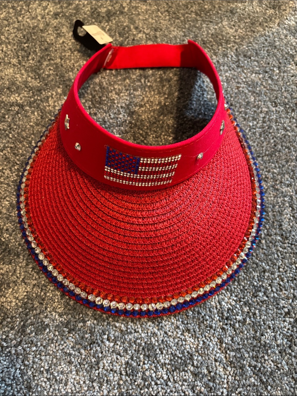 Ladies red straw patriotic Visor